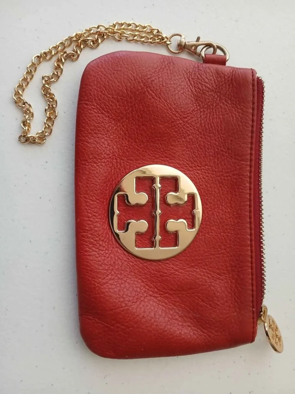 Tory Burch Miller Red Leather Wristlet Pouch